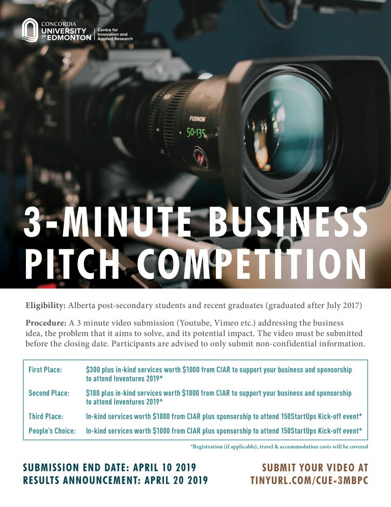 3Minute Business Pitch Competition Concordia University of Edmonton